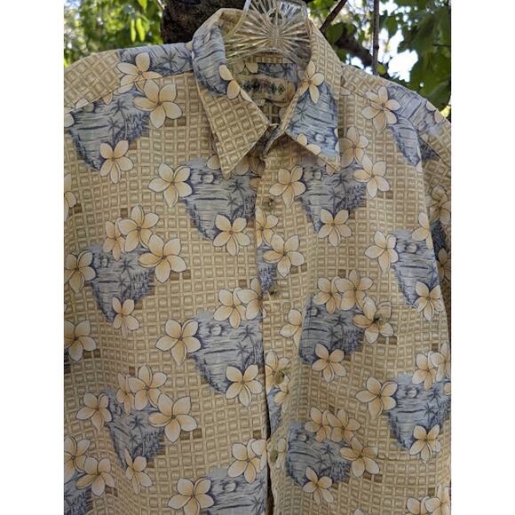 CAMPIA MODA- 100% Cotton button down Hawaiian shirt size M Blue/Tan CountryClub - Picture 2 of 7